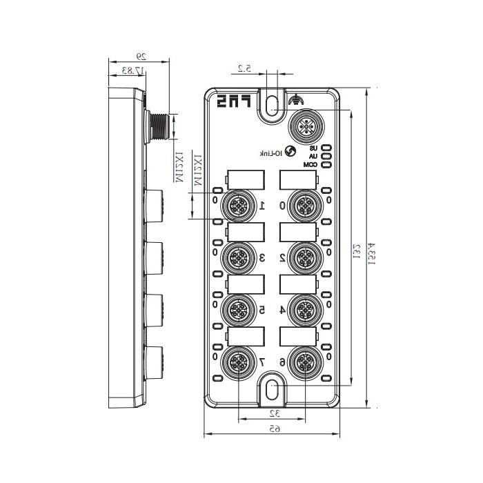 M12 interface、IO-Link Hub、4AI，4-20 mA current analog quantity、8DI PNP input digital module、00BA11