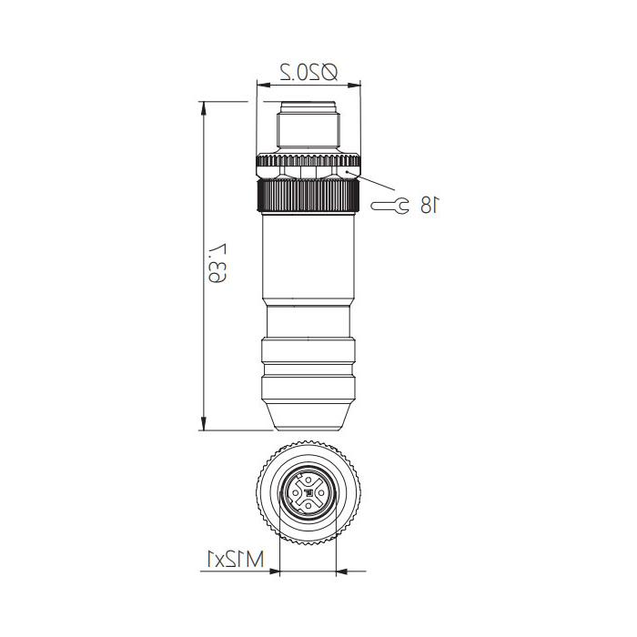 M12 4Pin、D-coded、Straight male、Screw connection、Metal shielding、0CF081